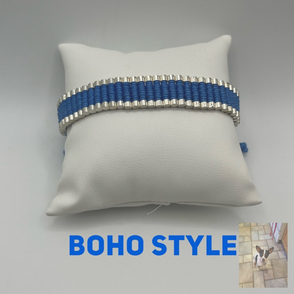 Blue and Silver Tone Designer Look Friendship Bracelet